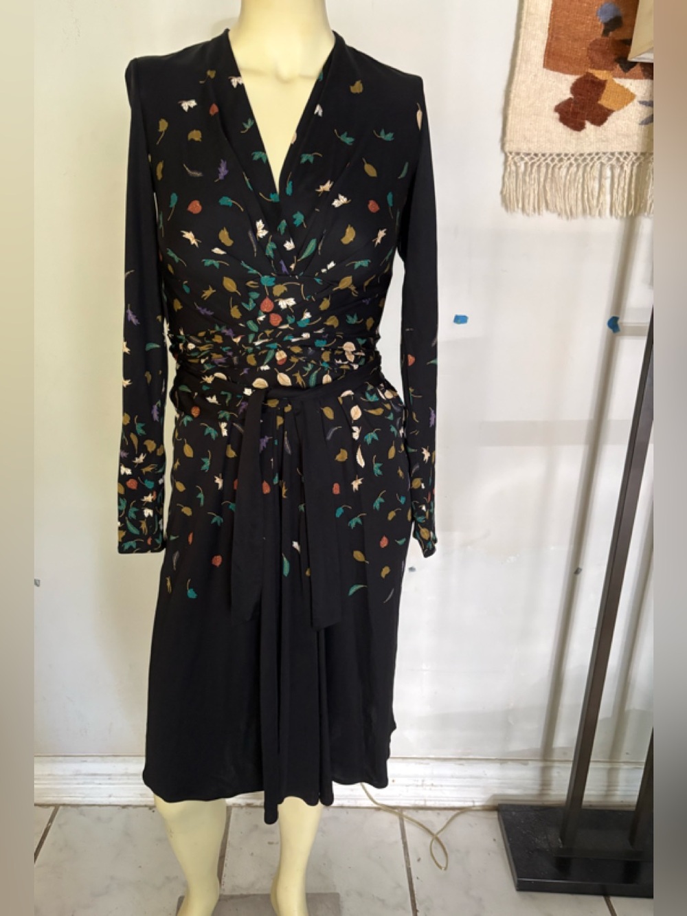 Issa London Black Long Sleeve Autumn Flora Silk Wrap Dress 4